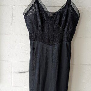 Movie Star Black Nylon Full Slip Dress  Womens With Lace Detail Vintage